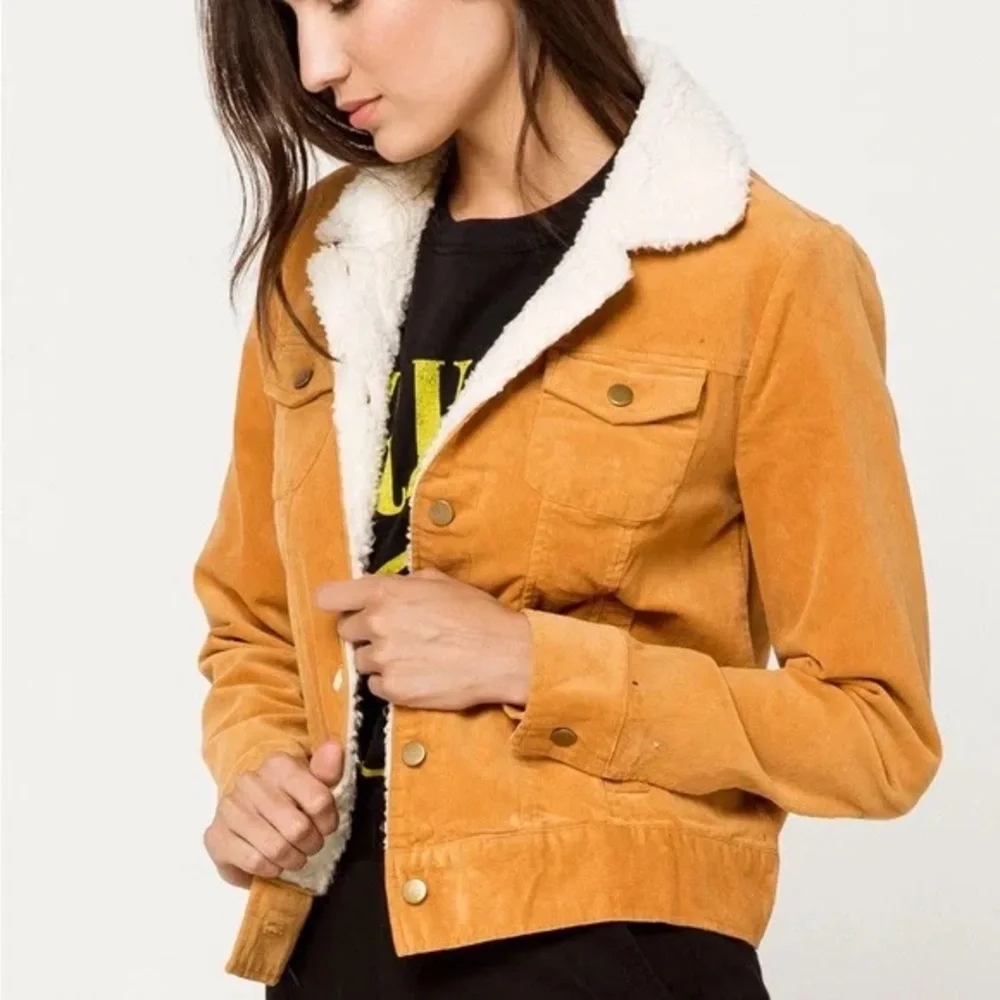 Burnt Orange Corduroy Fleece Lined Sherpa Mustard Button Jacket Forever 21 Sz S - Picture 1 of 5